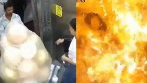 Bóng bay phát nổ trong thang máy, hai người bị bỏng