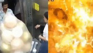 Bóng bay phát nổ trong thang máy, hai người bị bỏng