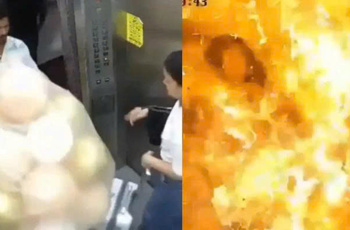 Bóng bay phát nổ trong thang máy, hai người bị bỏng