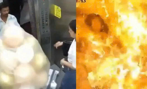 Bóng bay phát nổ trong thang máy, hai người bị bỏng