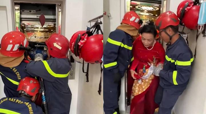 Police use hydraulic spreader to rescue 6 people trapped in elevator
