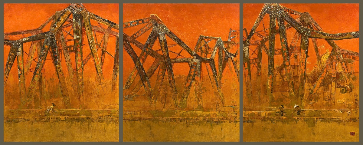 Tác phẩm “Cầu Long Biên V”, sáng tác năm 2025 của Họa sĩ sơn mài Đỗ Khải