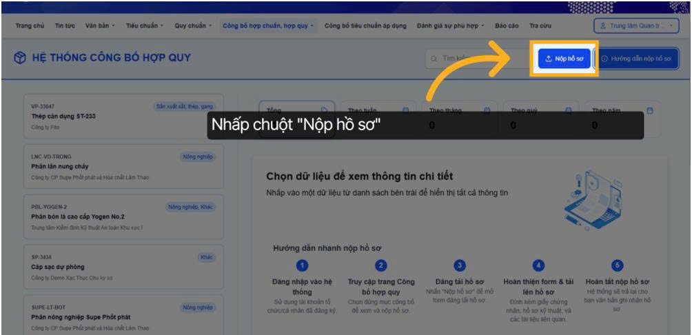 Lựa chọn “Nộp hồ sơ”