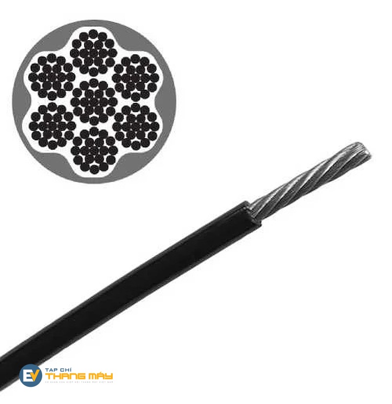 Cáp thép tròn phủ, bọc PU được cấu tạo với lõi thép cường độ cao, đường kính nhỏ.