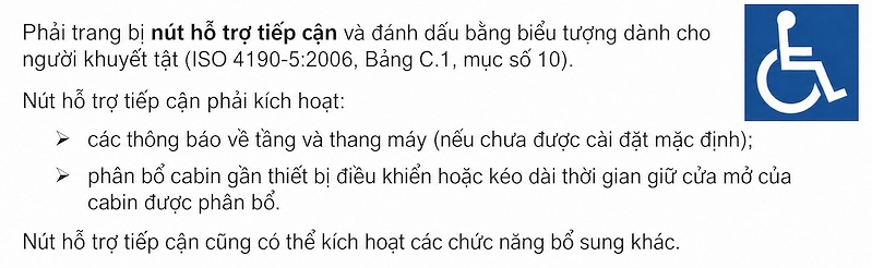 Tại sảnh tầng cần trang bị nút hỗ trợ tiếp cận Tại sảnh tầng cần trang bị nút hỗ trợ tiếp cận